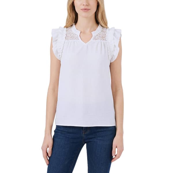 Petite NY Collection Double Flutter Sleeve Solid Airflow V Neck