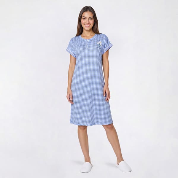 Womens Charmour Henley Nightshirt W/Daisy Chest Screen