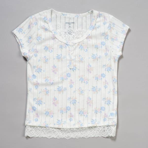 Girls (7-16) Aeropostale Short Sleeve Floral Henley Pointelle Top