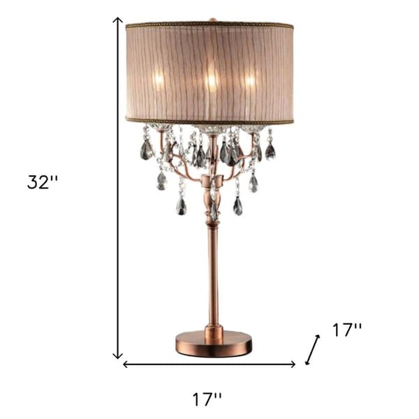 HomeRoots 32in. Rose Gold Faux Crystal Accent Table Lamp