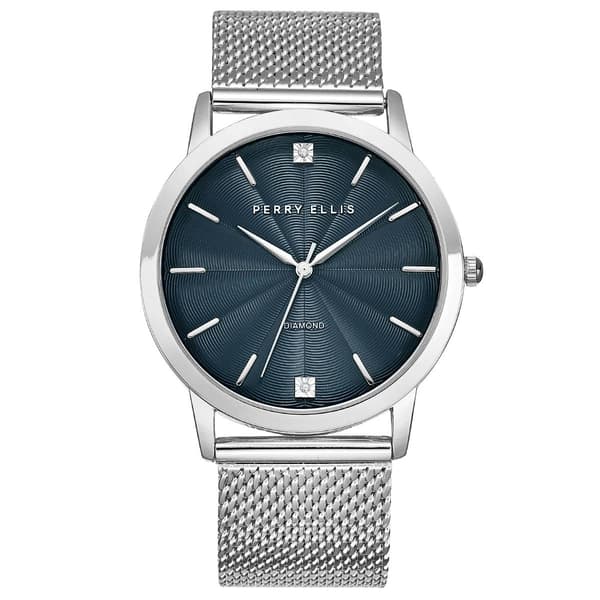 Mens Perry Ellis Silver Tone Diamond Mesh Watch - PE0007SL.UK - image 
