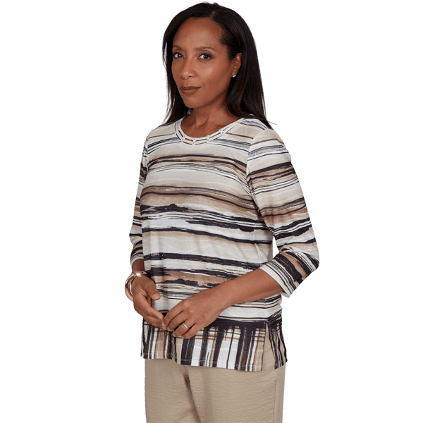 Petite Alfred Dunner Travel Advisory Scratched Stripe Blouse