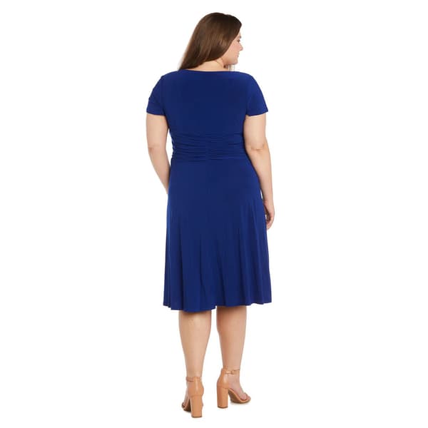 Plus Size R&M Richards Short Sleeve V-Neck Rhinestone Trim Dress