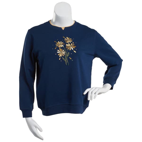 Plus Size Hasting & Smith Embroidered Sunflowers Sweatshirt - image 