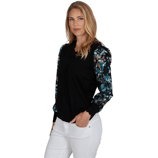Womens Emaline Feminine Mystique Long Floral Sleeve Sweater