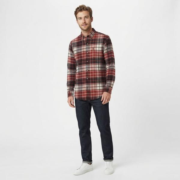 Mens Chaps Double Brush Stretch Flannel Shirt - Spice