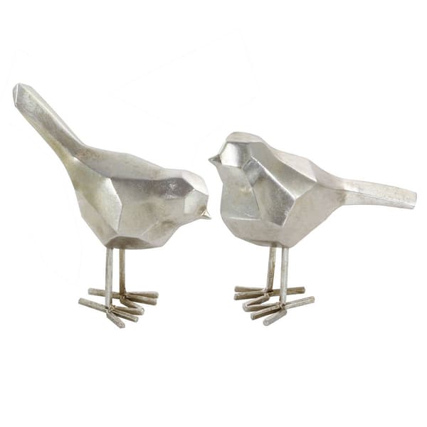Set of 2 9th & Pike(R) Large Silver Bird Figurines Table Decor - image 