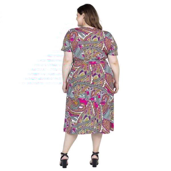Plus Size 24/7 Comfort Apparel Paisley Tie Waist Midi Dress