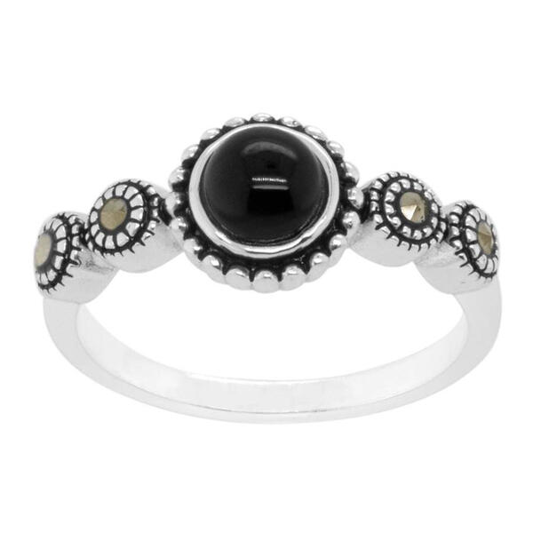 Marsala Genuine Marcasite & Genuine Oval Onyx Ring - image 