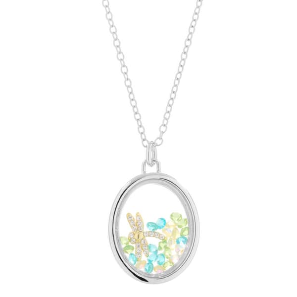 Athra Silver Plated & Crystal Dragonfly Shaker Pendant Necklace