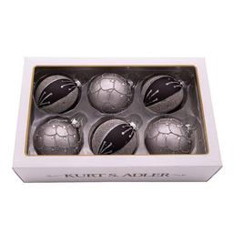 Kurt S. Adler 6pc Silver & Black Jeweled Glass Ball Ornaments Set
