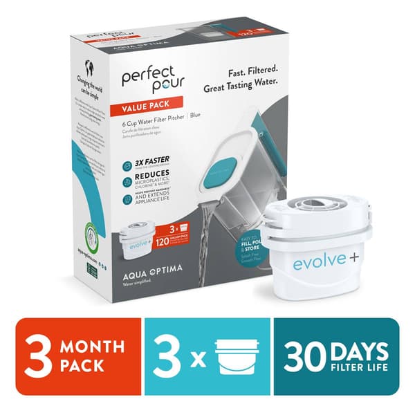 Aqua Optima 6-Cup Water Filter Pitcher w/ 3 Evolve+ Water Filters