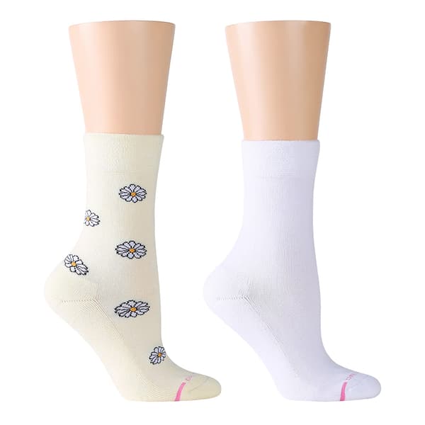 Womens Dr. Motion 2pk. Yellow Daisy Comfort Diabetic Crew Socks - image 