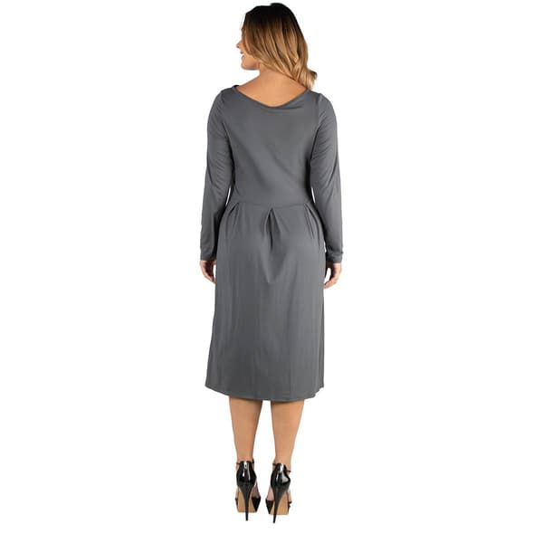 Plus Size 24/7 Comfort Apparel Long Sleeve Pleated Midi Dress