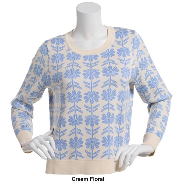 Womens Adrianna Papell Long Sleeve Floral Jacquard Sweater