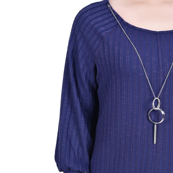 Petite NY Collection Long Sleeve Hacci Rib Scoop Neck Sweater