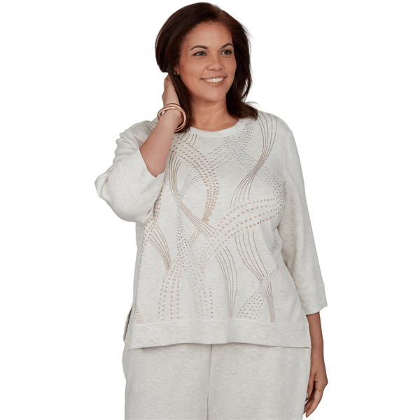 Plus Size Alfred Dunner Good To Go 3/4 Sleeve Stud Swirls Sweater