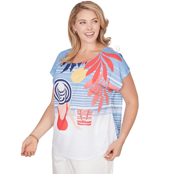 Plus Size Hearts of Palm Smooth Sailing Stripe Beach Scene Tee