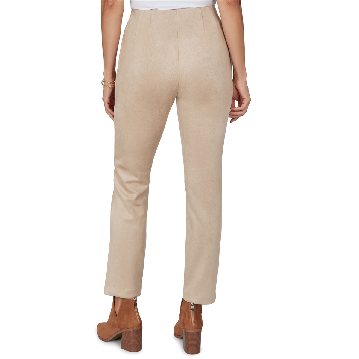 Womens Skye’s the Limit Champagne Holiday Faux Suede Pants