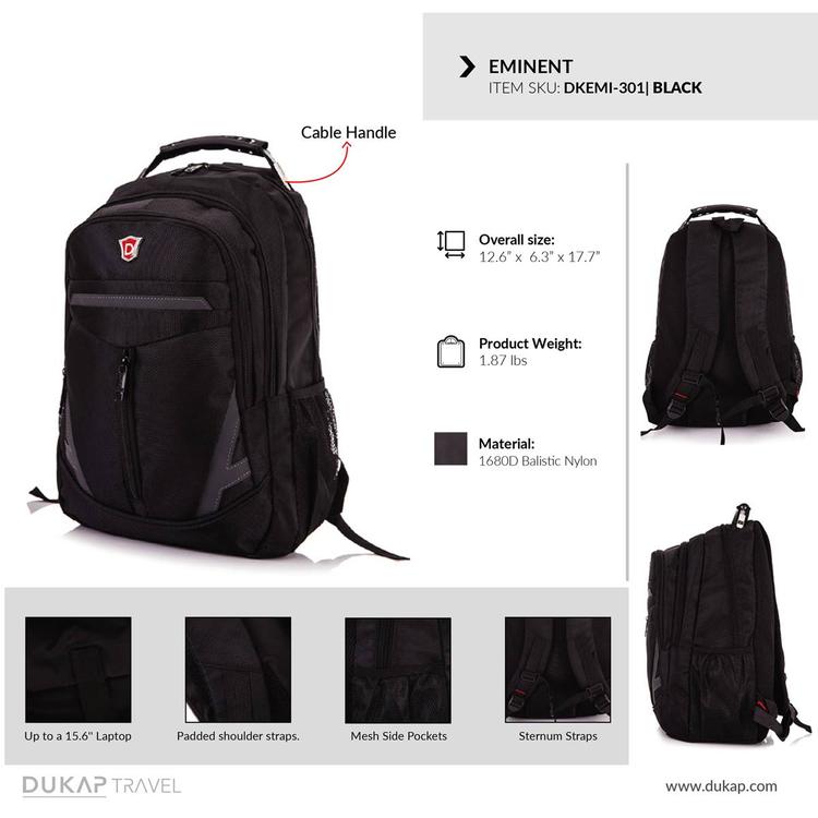 DUKAP Eminent Executive Backpack w/ 15.6in. Laptop Pouch