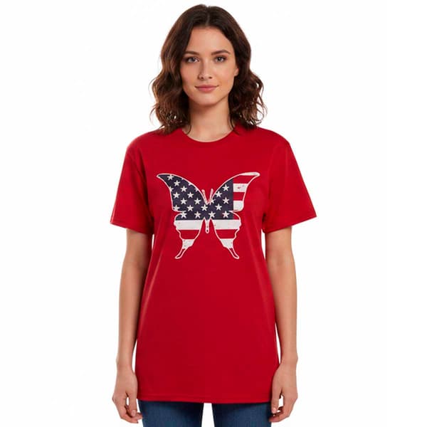 Womens JERZEES Short Sleeve Butterfly Flag Graphic Tee - image 