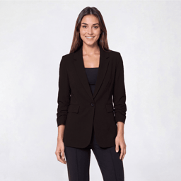 Womens DKNY Long Sleeve One Button Solid Ruched Sleeve Blazer