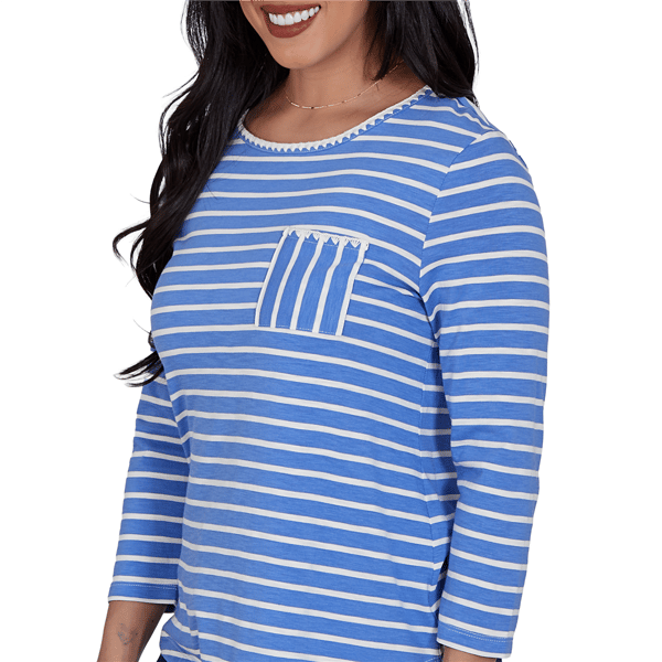 Womens Ruby Rd. Game of Luxe Long Sleeve Stripe Tee