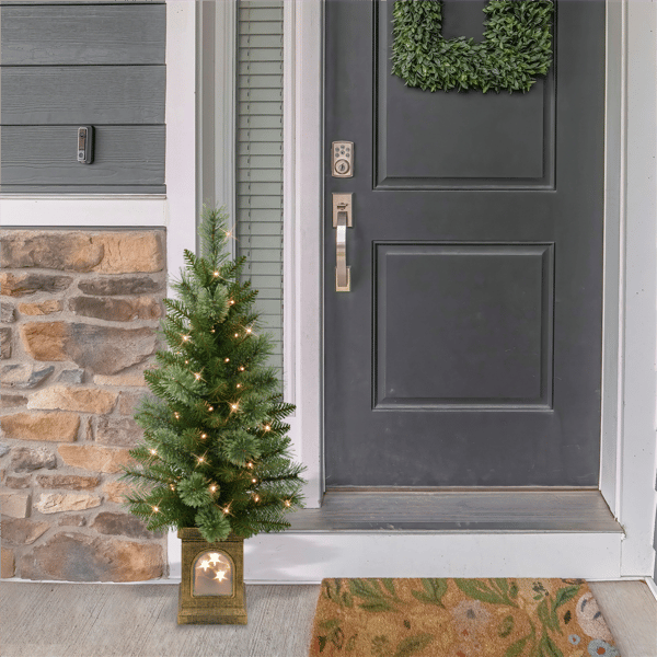 Puleo International Pre-Lit Potted Christmas Trees - Set of 2