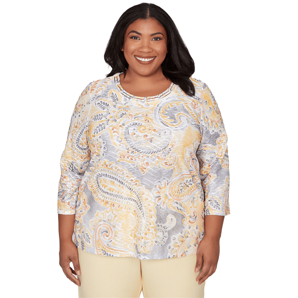 Plus Size Alfred Dunner Al Fresco Paisley Printed Patch Knit Top - image 