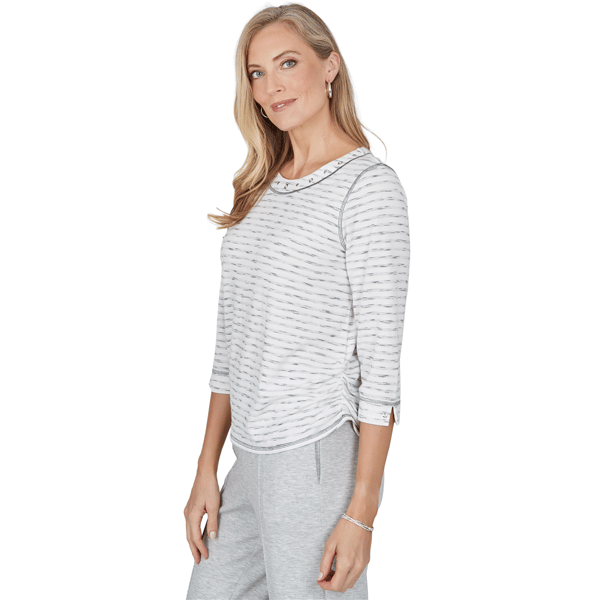 Petite Alfred Dunner Weekend Warrior 3/4 Sleeve Stripe Blouse