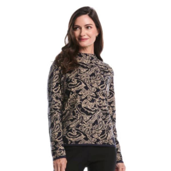 Womens Rafaella® Long Sleeve Mock Neck Paisley Sweater