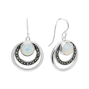 Marsala Fine Silver Plated Genuine Marcasite Opal Drop Earrings - Boscov's