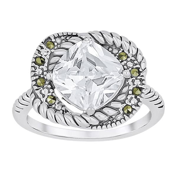 Marsala Silver Plated Marcasite & CZ Rope Knot Ring - image 