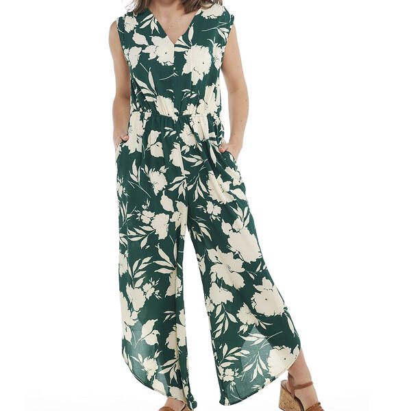 Womens Absolutely Famous Sleeveless V-Neck Floral Jumpsuit