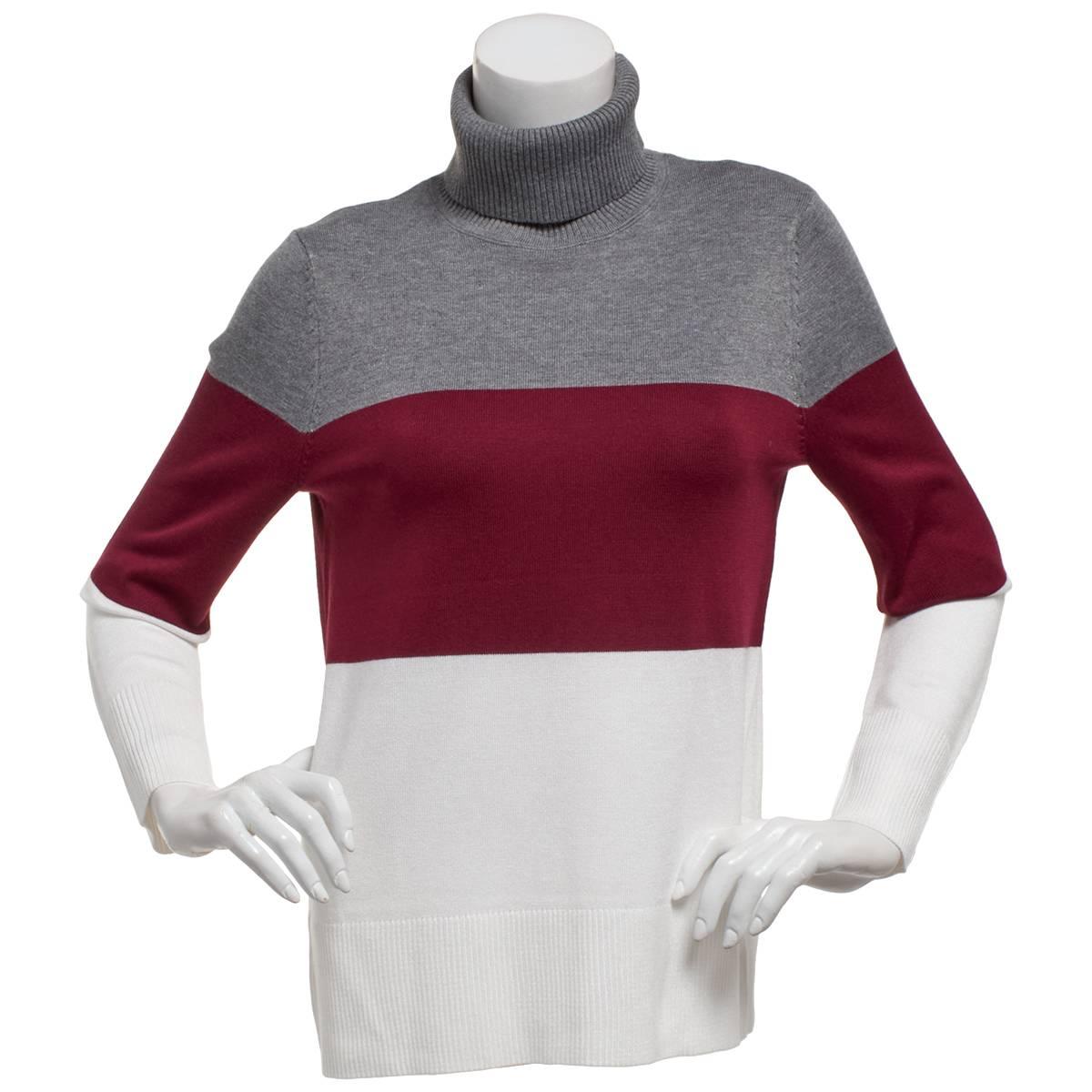 Womens Retrology Color Block Long Sleeve Turtleneck Sweater