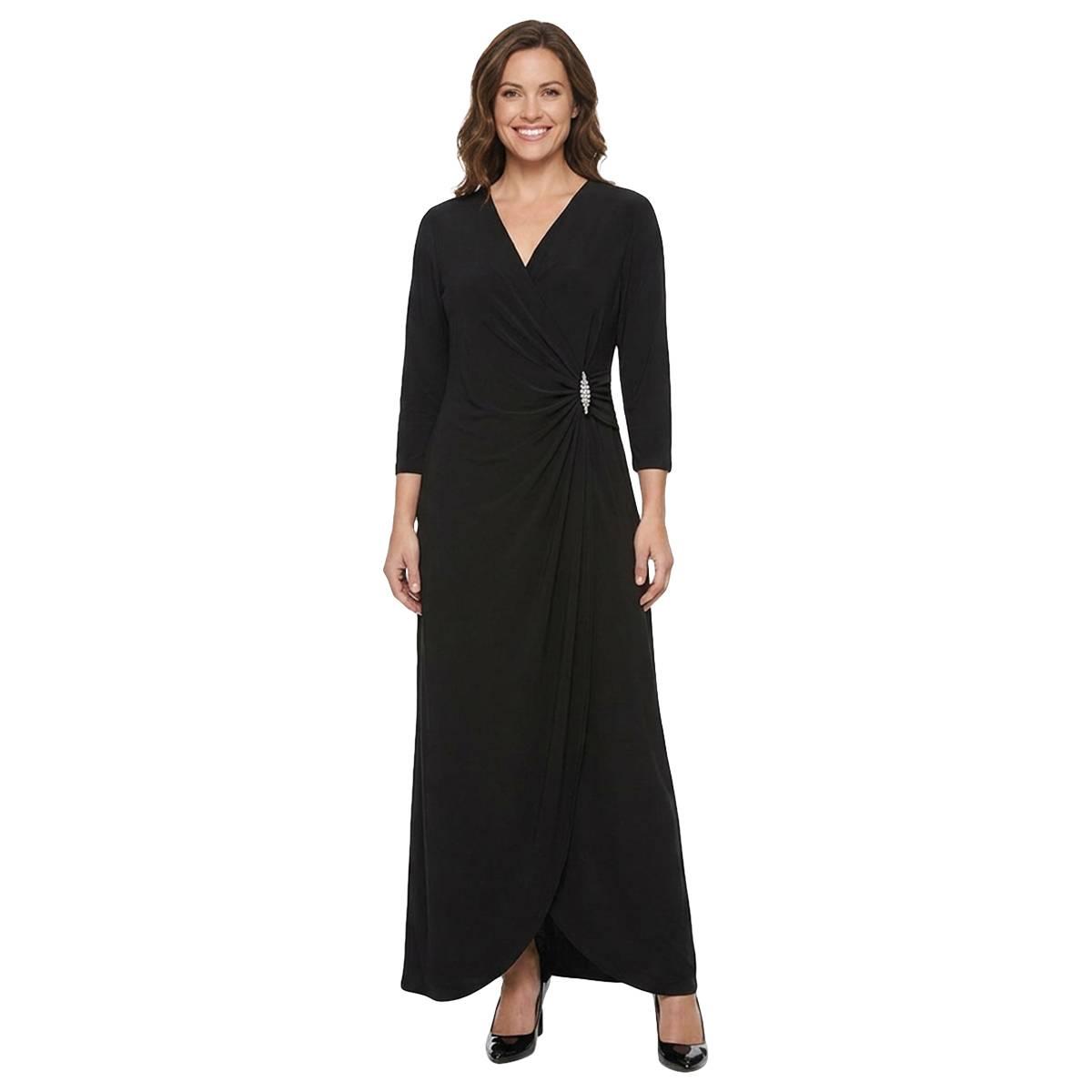 Womens Connected Apparel 3/4 Sleeve Rhinestone Pin Maxi Dress