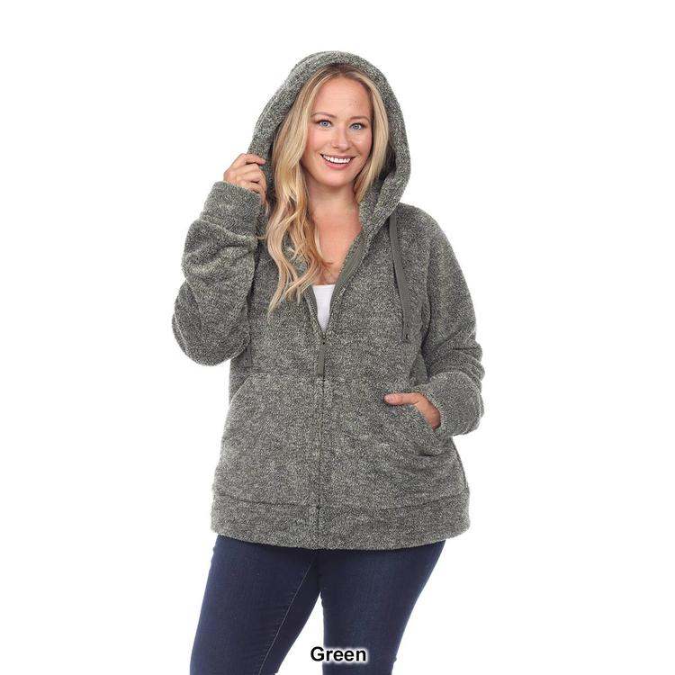 Plus Size White Mark Hooded Sherpa Jacket