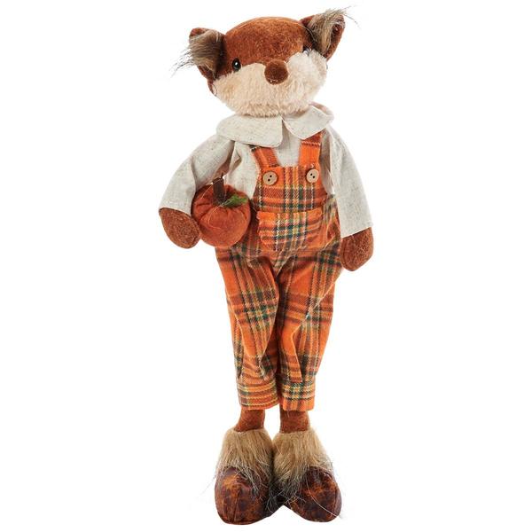 14in. Standing Fox with Plaid Overalls & Pumpkin - image 