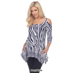 Womens White Mark Zebra & Cheetah Cold Shoulder Tunic