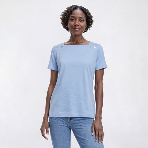 Womens Hasting & Smith Short Sleeve Solid Button Shoulder Tee - image 