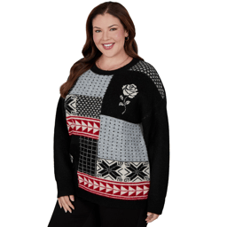 Plus Size Hearts of Palm Wrapped in Rubies Geometric Rose Sweater