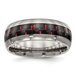Mens Endless Affection(tm) 8mm Black &amp; Red Carbon Fiber Inlay Band