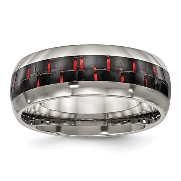 Mens Endless Affection(tm) 8mm Black &amp; Red Carbon Fiber Inlay Band
