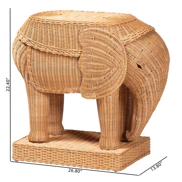 bali & pari Elissa Bohemian Light Honey Rattan Elephant End Table