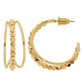 Design Collection Gold-Tone Triple Hoop & Faceted Head Earrings