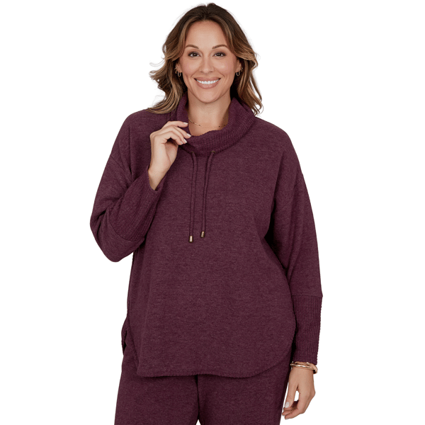 Plus Size Ruby Rd. Premium Cozy Knit Cowl Neck Solid Sweater - image 