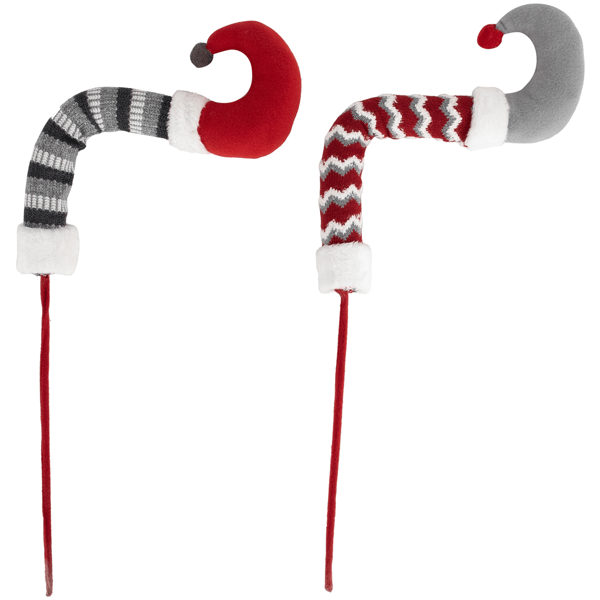 Northlight Grey & Red Plush Elf Leg Christmas Picks - Set of 2