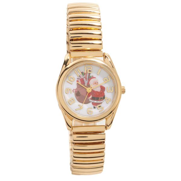Gold-Tone Round Metal Bangle Watch W/Glitter Santa - PT10165B - image 