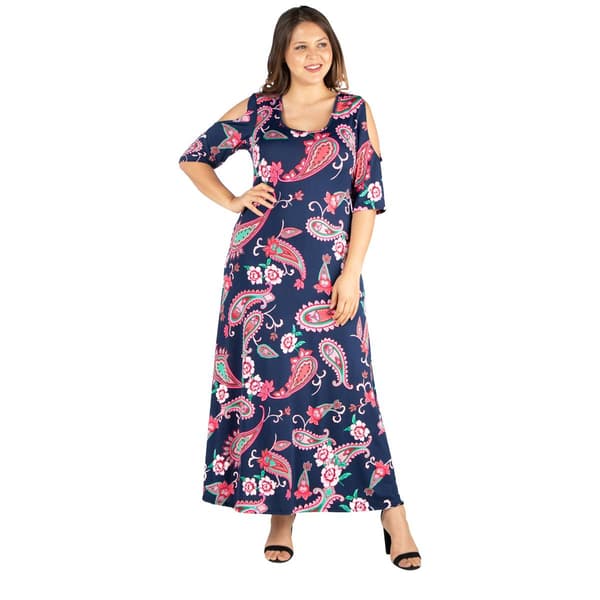 Plus Size 24/7 Comfort Apparel Paisley Cold Shoulder Maxi Dress - image 