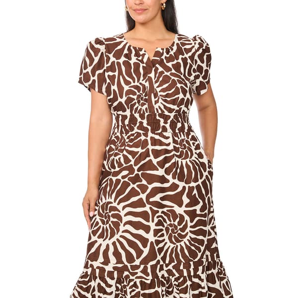 Plus Size MSK Short Sleeve Coastal Smock Waist Maxi Dress